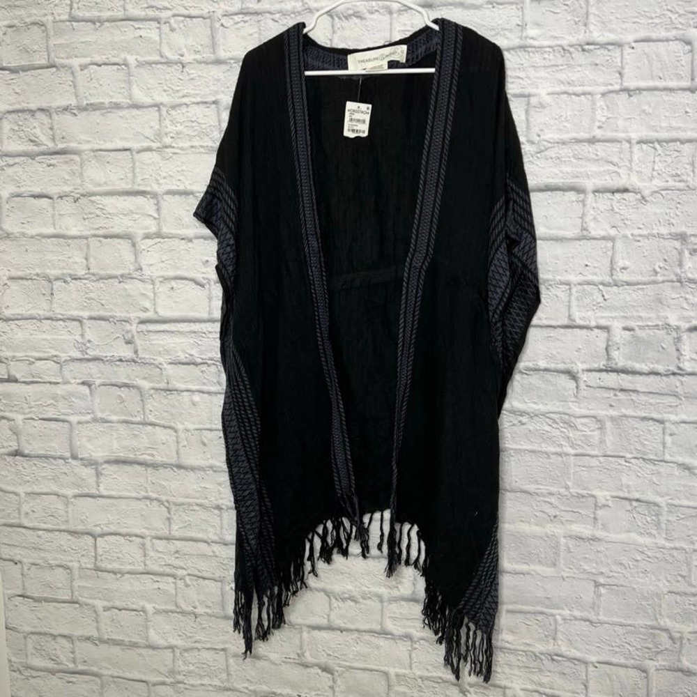 Treasure & Bond Black Open Front Swim Kimono Cover Up One Size